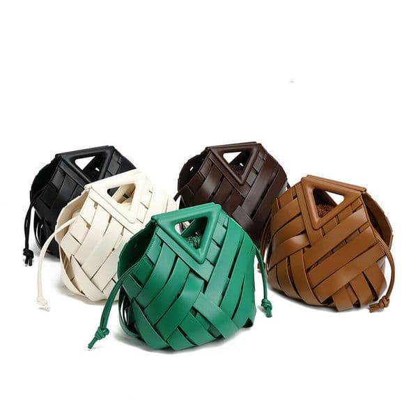 New Style Basket With Magnetic Clasp Fashionable Triangle Woven Clip Large Capacity Handheld Crossbody Women's Bag