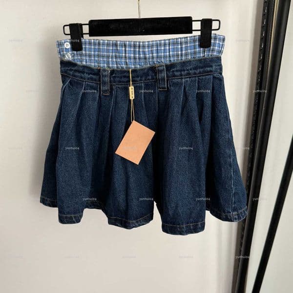 Popular British-style women dress Summer lady dresses women designer clothes grid splicing high waisted denim short skirt A078X02N050
