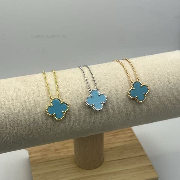 Vanness Cleef Necklace Clover Butterfly four-leaf clover blue turquoise rose pink snowflake purple chalcedony single flower necklace a metallic finish Vanlies