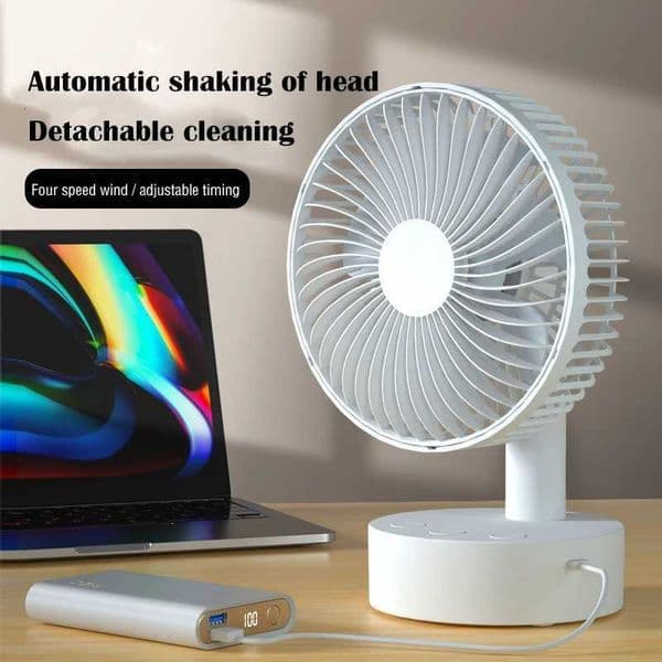 Mini Oscillating Fan Portable Battery-Operated Table Fan with 4 Speed Levels 6-inch Desk fan with Timer L260429