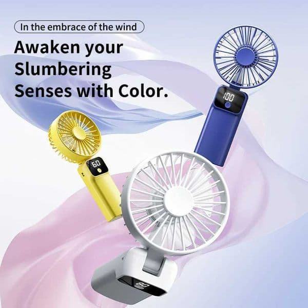D13 Portable Foldable Mini Fan USB Rechargeable Handheld Fan with LED Digital Display 5 Speed Adjustable Quiet Small Cooling Fan L260429