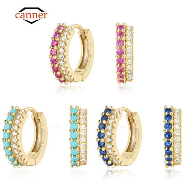 CANNER Trendy Colorful Zircon 925 Sterling Silver Hoop Earrings For Women Girl Circle Round Earring Party Engagement Jewelry 260429