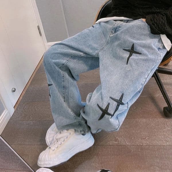 Prints Jeans Men Streetwear Baggy Wide Leg Jeans Korean Fashion Drapes Straight Casual Loose Denim Cargo Pants 260428