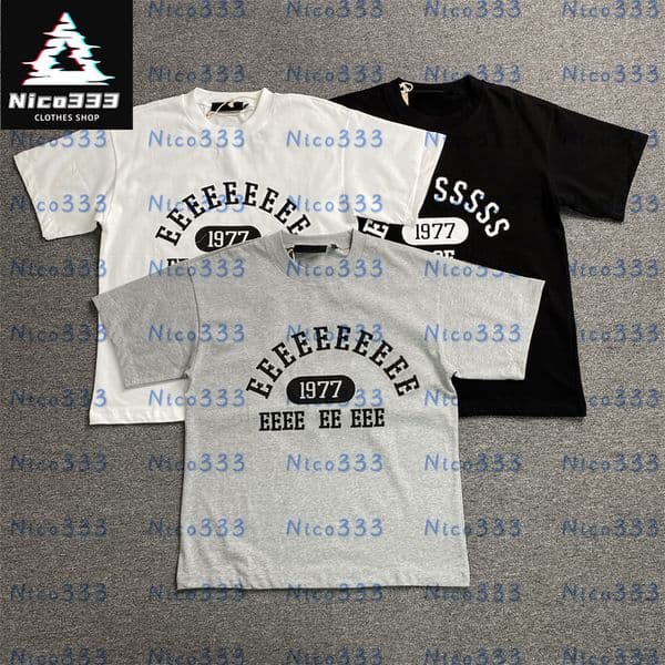 FOG 1977 letter logo printed stretch classic crew neck american heavyweight peplum street men and women short sleeve t-shirt