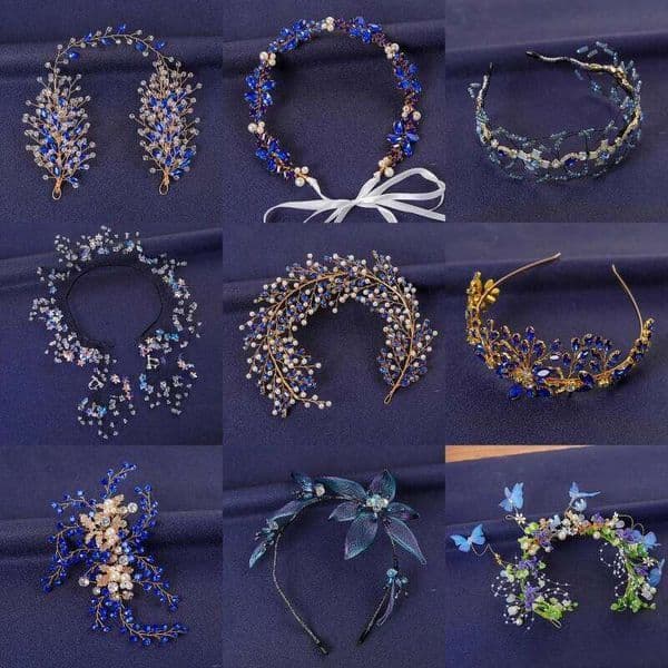 Blue Crystal Hairband For Women Party Rhinestone Pearl Headband Bridal Wedding Hair Accessories Jewelry Comb Band Tiara