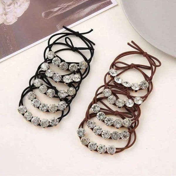 Women's Light Luxury 5pcs Water Diamond Bow Hairband Grade Korean Rope High Elasticity Hair Tie