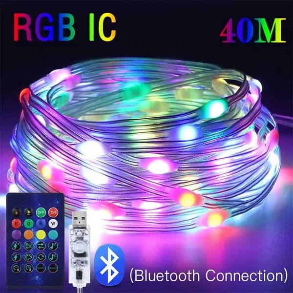 40M Led String RGB Light Smart Outdoor Festoon Party Leather Line IP65 Bluetooth Music Lamp Fairy Lights Holiday Lighting 260429
