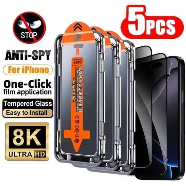 5PCS Privacy Screen Protector for iPhone 17 Pro Max 16 15 14 13 12 11 16e Plus Mini XR Dust Free Install Anti-Spy Tempered Glass 26L0429