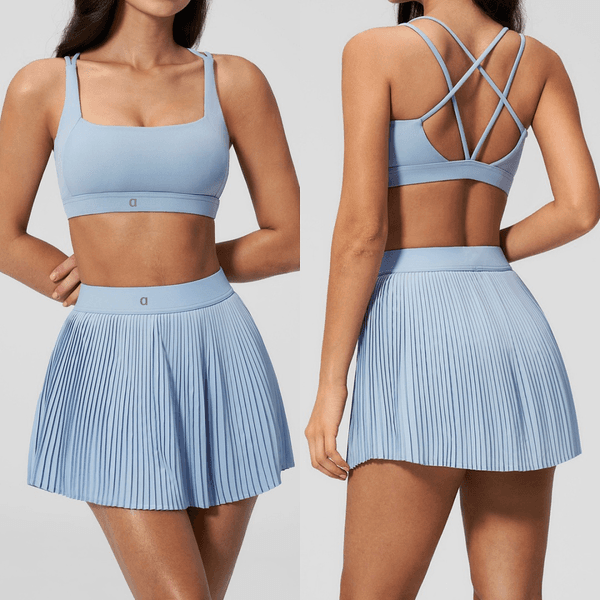 A2148 Absorbent Sports Bra with Back-Shaping Feature Breathable Sports Short Skirt for Outdoor Fitness Slimming Fitness Top Anti-Glare Yoga Tennis Skirt