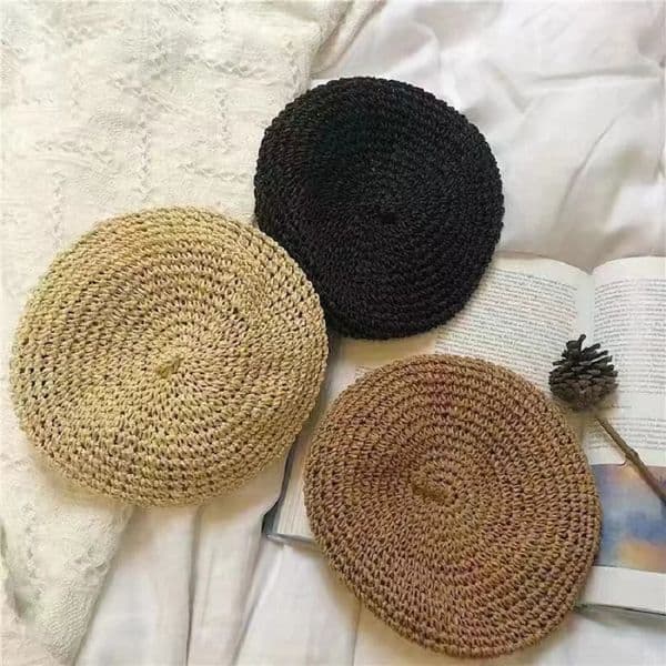 Summer Solid Color Beret For Women Ins Straw Crochet Fashion Hat Female Cool Cap Outdoor Spring Boina Gift 260429