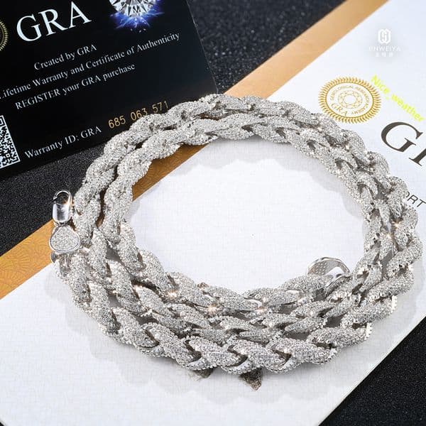 Nice Bling 8mm Cuban Link VVS Moissanite 925 Hip Hop Iced Out Chain 18k Gold Plated Rhodium Plated Necklace New Year Gift thumbnail 2