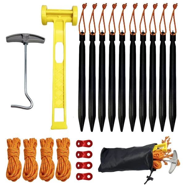 20 Pcs Set 18cm Aluminum Alloy Tent Pegs Nails Stakes Camping Hiking Accessories Including Wind Rope Hammer Reflective Cord 260428