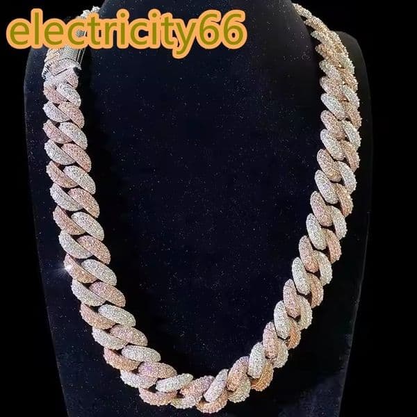 High Quality 18K Rose Gold Solid Diamond Chain VVS Moissanite Cuban Chain for Men Fine Jewelry Gift for Men