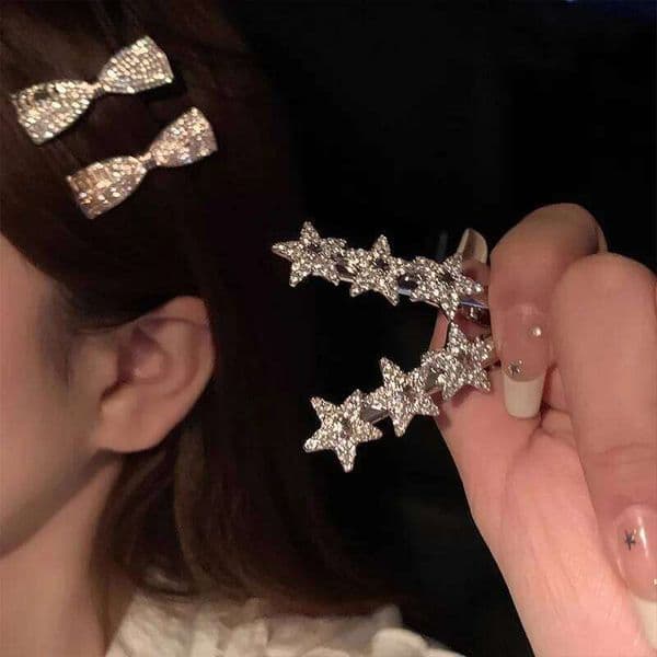 Shiny girl sparkling five-pointed star edge rhinestone duckbill bangs clip, hair accessory