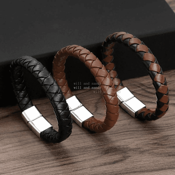 Vintage Braid Leather Bracelet Designer Jewelry Man Metal Magnetic Buckle Bracelets Bangle Cuff Wristband Fashion Jewelry Gift for Him Father Birthday