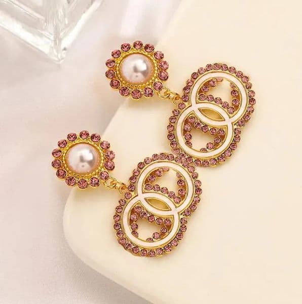 Women 18K Gold Plated Pearl Earrings Luxury Brand Designer Jewelry Letters Crystal Rhinestone Earring Wedding Party Jewerlry