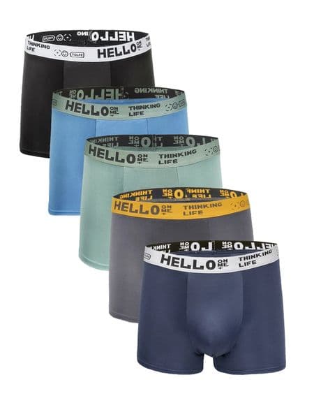 Mens 5-Pack Ice Silk Boxer Briefs - HELLO Waistband Assorted Multicolor Underwear Set 260428