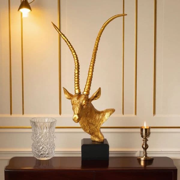 Antelope Golden Head Statue Resin Animal Sculpture for Bedroom Living Room Study and Office Desk Decoration Ornaments 260428