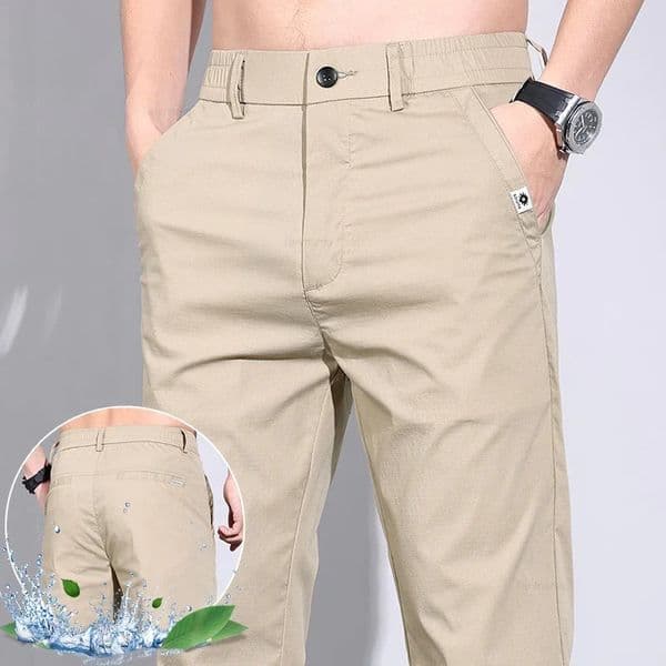 Ultra-thin Elastic Mens Casual Pants Summer Ice Silk Cotton Fashion Slim Straight Business Trousers Black Gray Khaki 260428