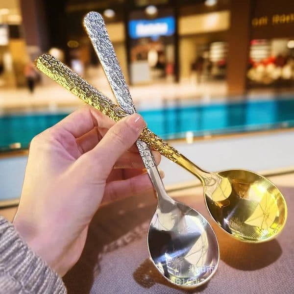 Glacier patterned stainless steel hammer spoon long handled household dining fork set dinner sets faqueiro 260428