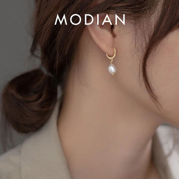 Modian 925 Sterling Silver Baroque Pearl Ear Buckles For Women Trendy Bright Simple Hoop Earrings Fine Jewelry y Gift 260429