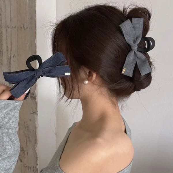 Fashion Denim Bow Grab Clip 2025 Hairpin Back of Head Large Shark Headdress Hair C 260429