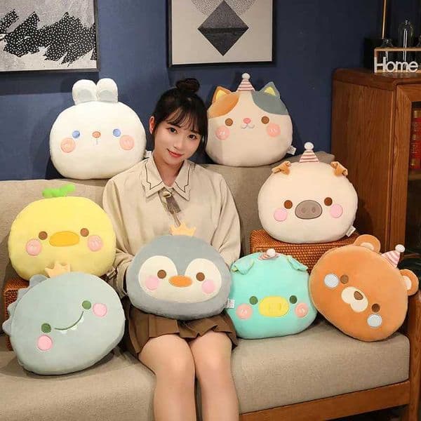 30cm Cartoon Animal Plush Small Pillow Hands Warm Burner Down Cotton Soft Cat Penguin Dinosaur Duck Bear Plushie Peluche Gift W260428