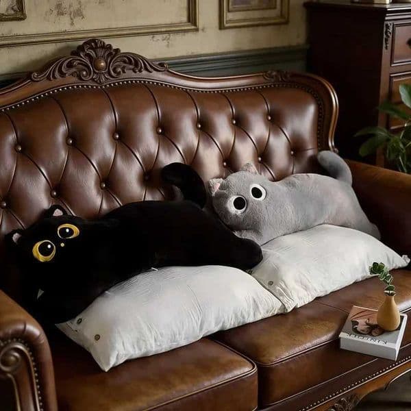Logic Cat Doll Plush Toy Black Cat Plush Pillow Bedhead Long Pillow Dormitory Sleeping Leg Clamp Pillow Sofa Cushion Home Use W260428