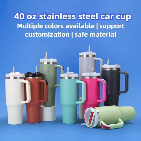 40 oz Tumbler With Handle Straw Stainless Steel Vacuum Insulated Car Coffee Mug Double Wall Thermal Cup for Iced Drinks 40ozT260429