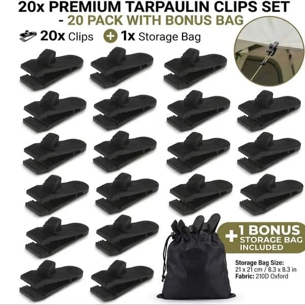 21Pcs Heavy Duty Tarp Clips Lock Grip Tent Clamps Canvas Fasteners for Camping Awnings Pool Covers Car Bungee Cord Tightening 260428