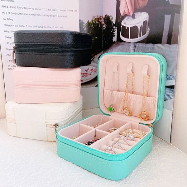 Solid Color PU Leather Jewelry Organizer Display Case Boxes Travel Portable Jewelry Box Storage Organizers Earring Holder Girls Women Gift HY0355