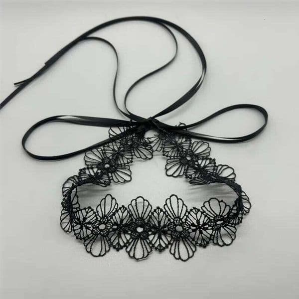 Black Lace Hollow Flower for Women Gothic Punk Sexy Long Ribbon Collar Choker Necklace Strap Bow Y2K Jewelry
