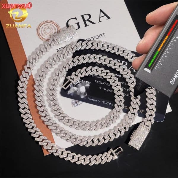 Ready to Ship Classic 8mm Cuban Link Chain Moissanite Hip Hop Jewelry 925 Silver Iced Out Cuban Link Necklace Pass Diamond Chain