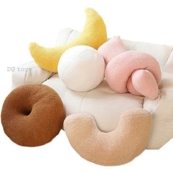INS Popular Plush Yellow Moon Shape Cushion Stuffed Donut Twist Bar Throw Pillow Home Decoration Room Pillow Birthday Gift W260428