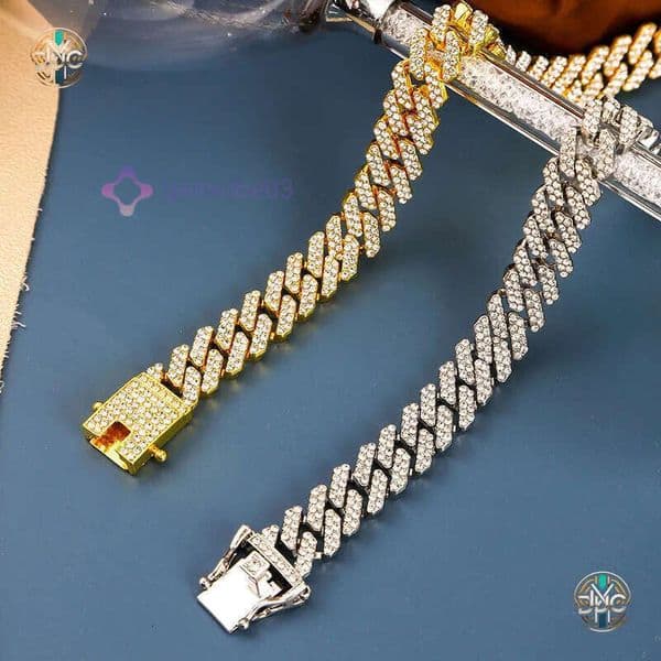 Hip-hop 12mm U-shaped personalized baroque rhombus necklace jewelry with rhinestones, men's punk accessories, Cuban chain