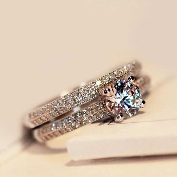 7mm Round Cut CZ Wedding Engagement Ring Set for Women Girl Size 4-11 Z260428