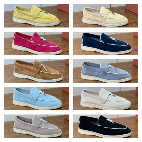 Loafers Designer shoes Summer Walk Charms suede Casual Shoes Mens Womens Suede Couple Shoe Genuine Leather Flat For Men Women Size 35-46 Slip-on Casual Shoes