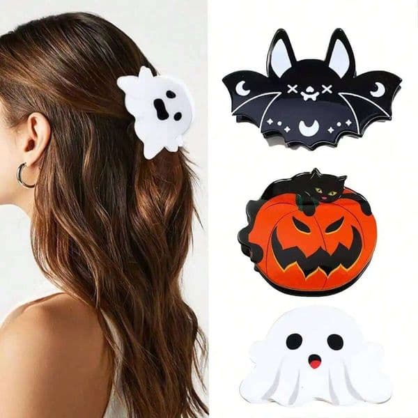 1pc Halloween Ghost Bat clip suitable for thin hair, orange pumpkin shaped cute clip, party hair accessory