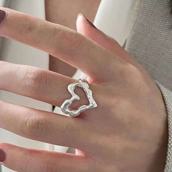 Simple Silver Color Rings for Women Men Couple Minimalist Handmade Heart Ring Party Jewelry Gift Prevent Allergy