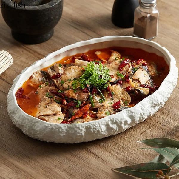 Rock Texture Ceramic Main Dish Plate Kitchen Household Pasta Steak Creative Pure White Characteristic Tableware 260428