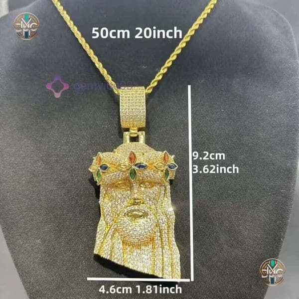 Classic retro four-leaf clover crown portrait pendant, trendy and versatile hip-hop style, copper inlaid with zircon, high-end men's necklace