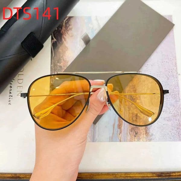 Premium DTS141 Eyewear With Case High Quality Oval Alloy Frame Classic Popular Yellow Lenses Men Women Sunglasses