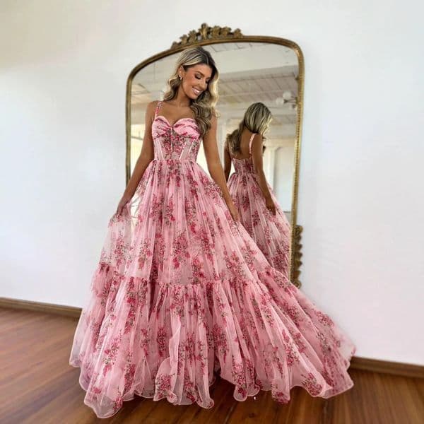 Faionable Printed Slim Fit Maxi Dr Ne Hanging Spring Summer Single Piece High Waist A-Line Skirt Polyester Fiber 260427
