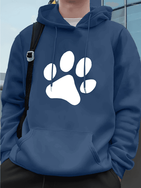 Men's Hoodies Simple Sole Pattern Printing Sweatshirts Winter Loose Sports Pocket Fleece Warm Streetwears Basics Men Clothes