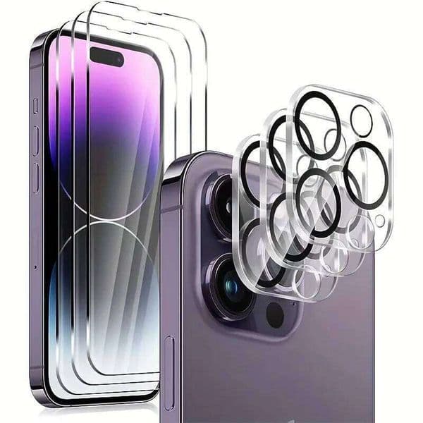 Tempered Glass Screen for iPhone 17 16 Pro Max 15 14 Plus 13 12 11 With 3Pcs Camera Lens Protector 26L0429
