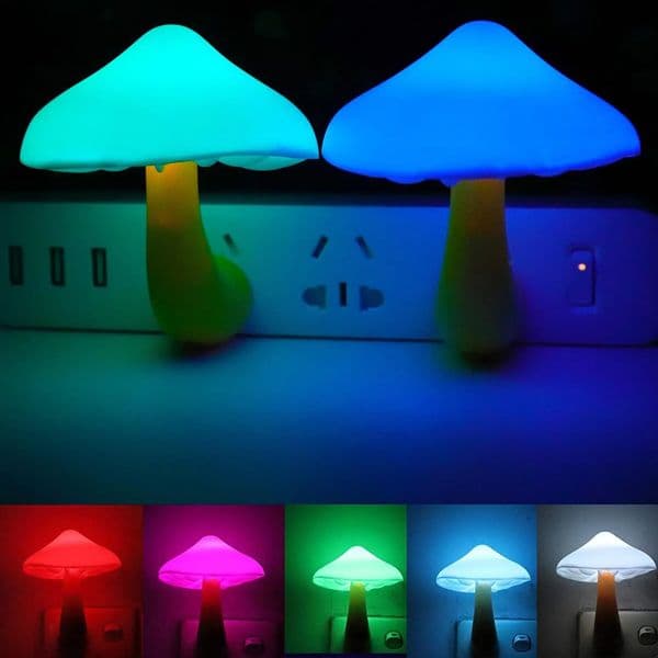 2 Mushroom LED Night Lights Romantic Light Sensor Plugin Wall Lamps 7 Color 260429