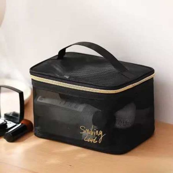 Large-Capacity Black Mesh Makeup Case Organizer Storage Pouch Casual Zipper Toiletry Wash Bags Make Up Women Travel Cosmetic Bag LL260429