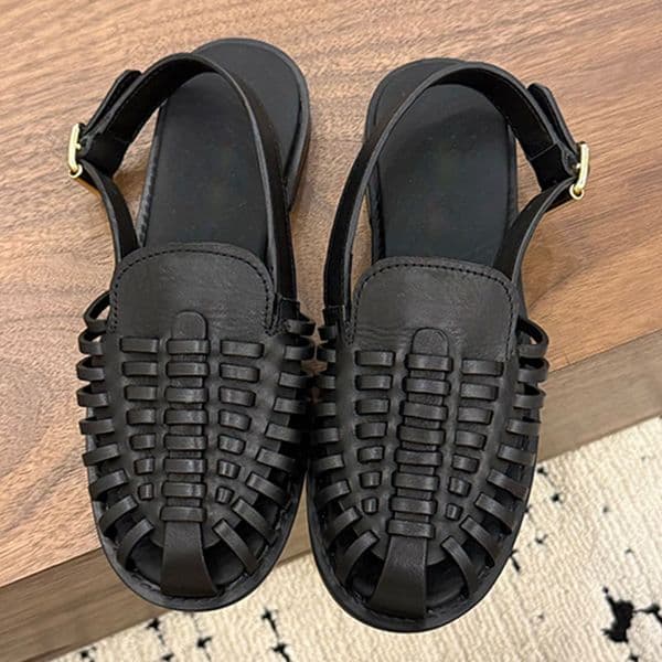 Womens Leather slingback loafers Top designer Woman Sandals Baotou Miss back empty Single Shoes Black woven cowhide upper with TPU sole Lady Knitted leather sandals