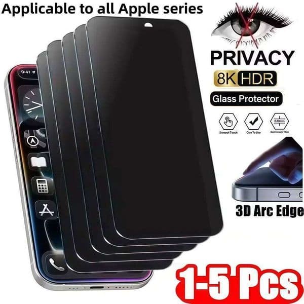 1-5Pcs Full Cover Anti-spy Tempered Glass Private Screen Protector For iPhone 15 14 13 12 11 16 17Pro MAX 16Pro XS Max XR 26L0429