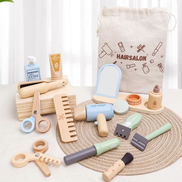 Simulation Wooden Educational Kids Children Cleaning Games Makeup Set Pretend Play Hairdressing Tools Toys for Children Girls 260428